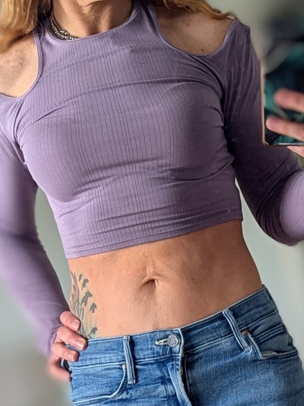 lululemon athletica Lavender Ribbed Cold-Shoulder Crop Top